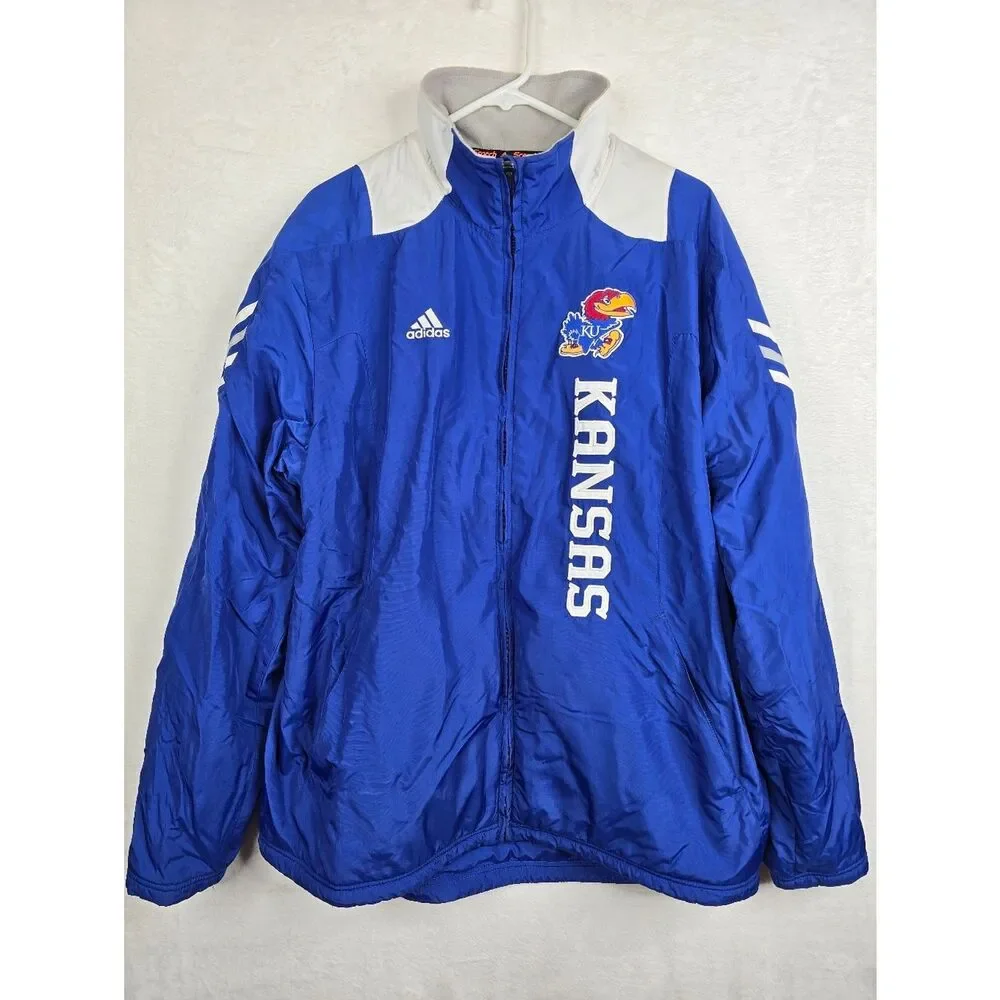Adidas ClimaProof Kansas Jayhawks Jacket Mens M Blue Fleece Lined Full Zip KU